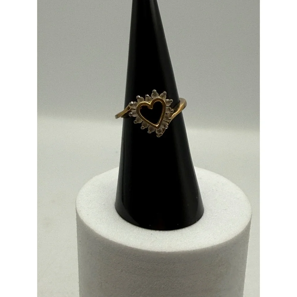 Vintage 14K GE Gold Electroplate Heart Ring Cubic Zirconia Size 6.25